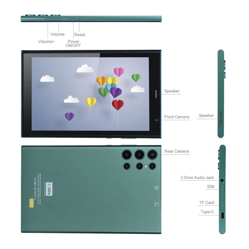 C idea 8 pulgadas Smart Tablet PC con caja a prueba de choques 128GB ROM 800x1280 IPS pantalla táctil para leer verde CM822