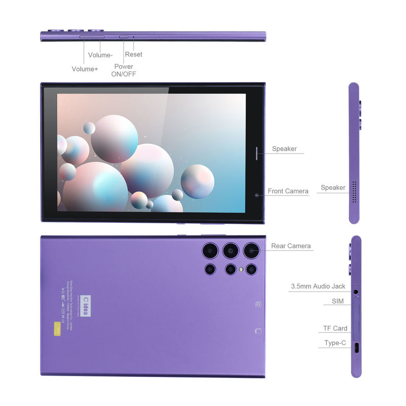 C Idea Tablet portátil de 8 pulgadas con caja de 5000mAh duración de la batería cámara dual 5MP + 8MP Caja de tarjeta SIM púrpura
