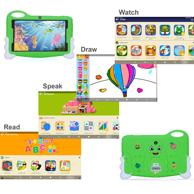 C idea Niños Estudiantes Tablet de estudio 7 pulgadas linda larga duración de la batería 32GB Almacenamiento 2MP + 5MP cámaras duales CM90 verde