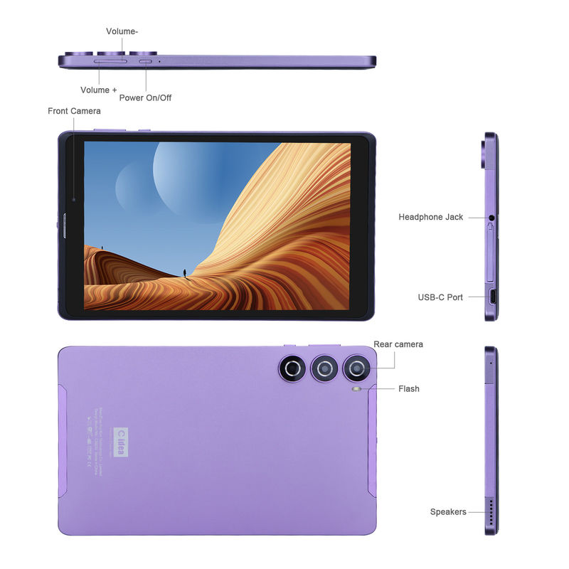 C idea Android 12 Tablets Púrpura Lectura portátil Larga duración de la batería Tarjeta TF Tablets de pantalla HD expandible con caja CM835
