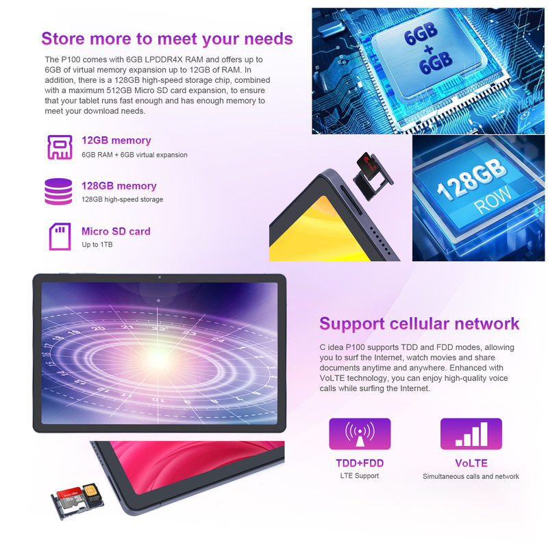 C idea 10.95 pulgadas Android 13 Tablet 12 GB de RAM 128 GB de ROM Modelo CM100
