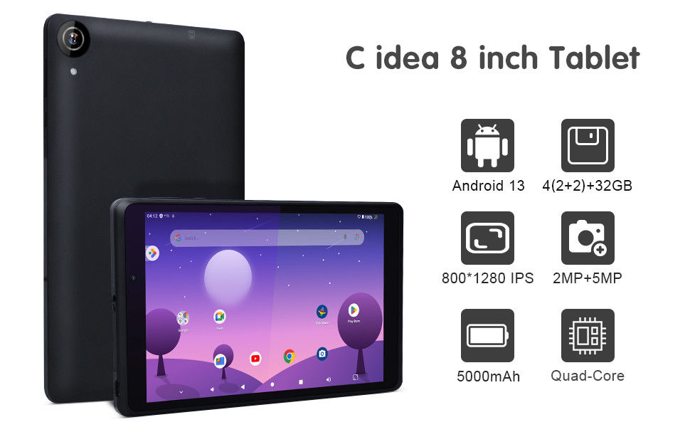C idea Youth 8 Inch Tablet Android 13 con pantalla de luz azul, WiFi, 32GB + 64GB, 800*1280 IPS incell CM826
