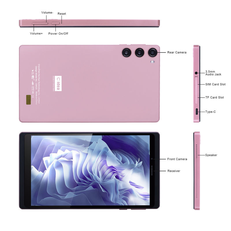 C Idea Android 12 Tablet 6GB RAM 128GB ROM con SIM 7 pulgadas Tablet PC para estudiantes CM525 rosa