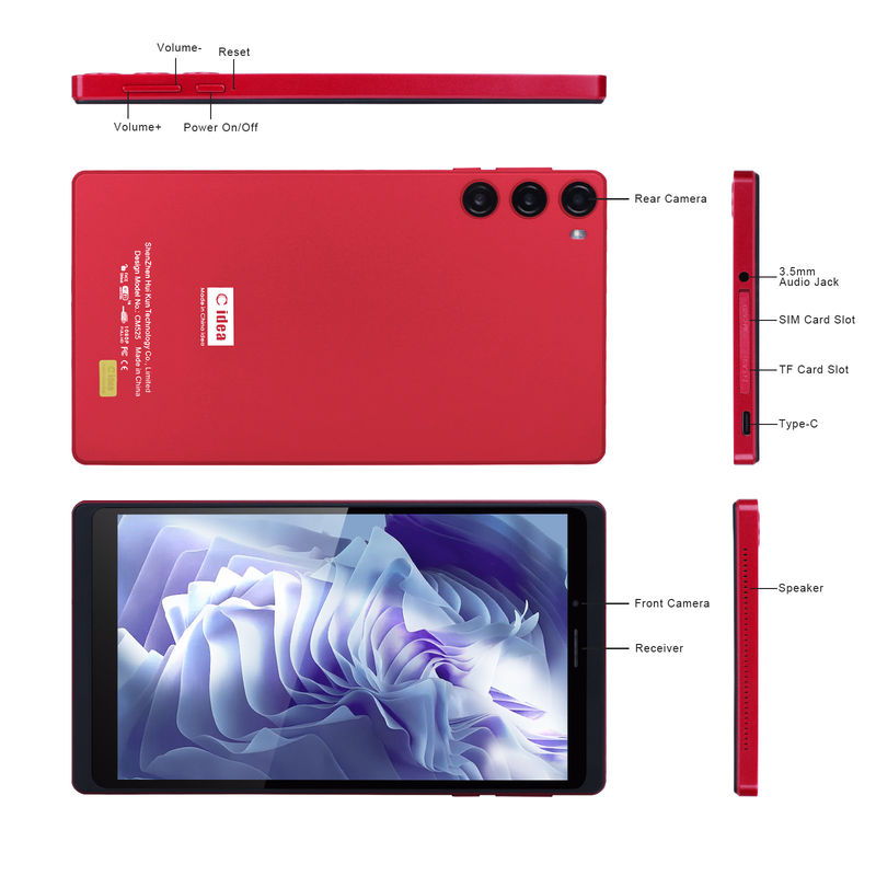 C Idea Tablet de 7 pulgadas 6 GB de RAM 128 GB de ROM con SIM Android Tablet PC para estudiantes CM525 Rojo