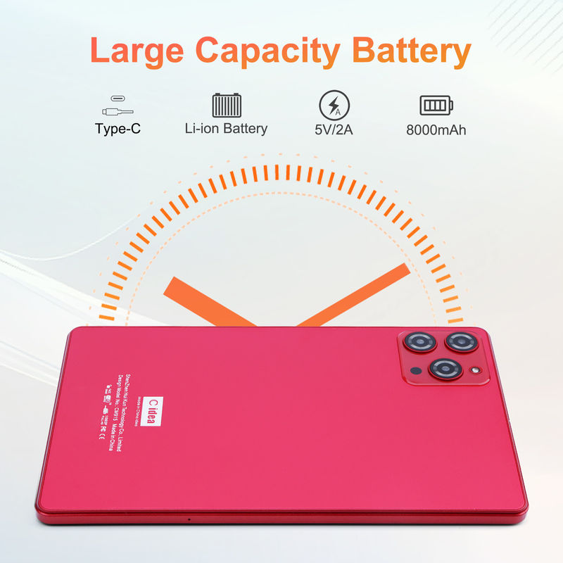 C idea 9 pulgadas Android 12 Tablet 8GB RAM 512GB ROM 5MP + 8MP Tablet WIFI de doble cámara con SIM CM915 (rojo)