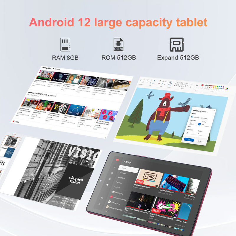 C idea 9 pulgadas Android 12 Tablet 8GB RAM 512GB ROM 5MP + 8MP Tablet WIFI de doble cámara con SIM CM915 (rojo)