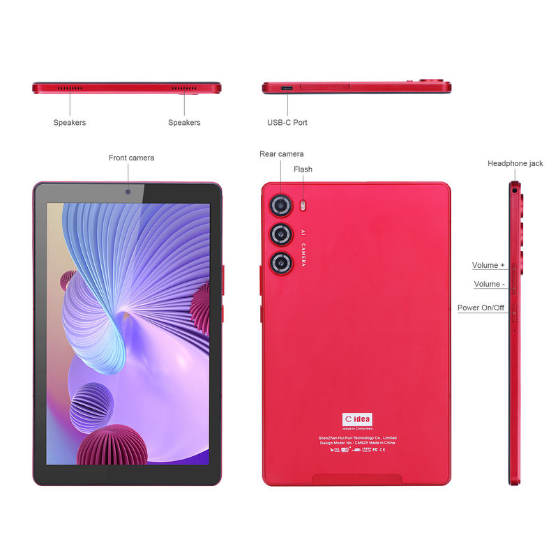 C idea Tablet PC de 9 pulgadas WIFI 2.4G/5G 800x1280 IPS Pantalla Android Tablet Soporte de llamadas telefónicas con cámara doble ((Rojo)