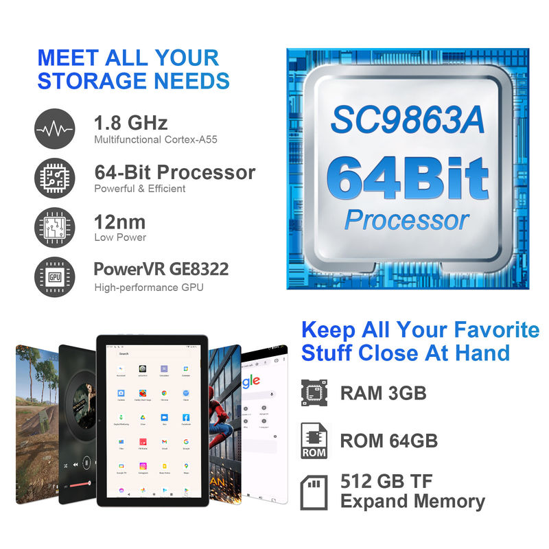 C idea 3 GB de RAM 64 GB de ROM 10 pulgadas Android Tablet PC 512 GB Expand HD IPS Display CM9000 Espacio gris