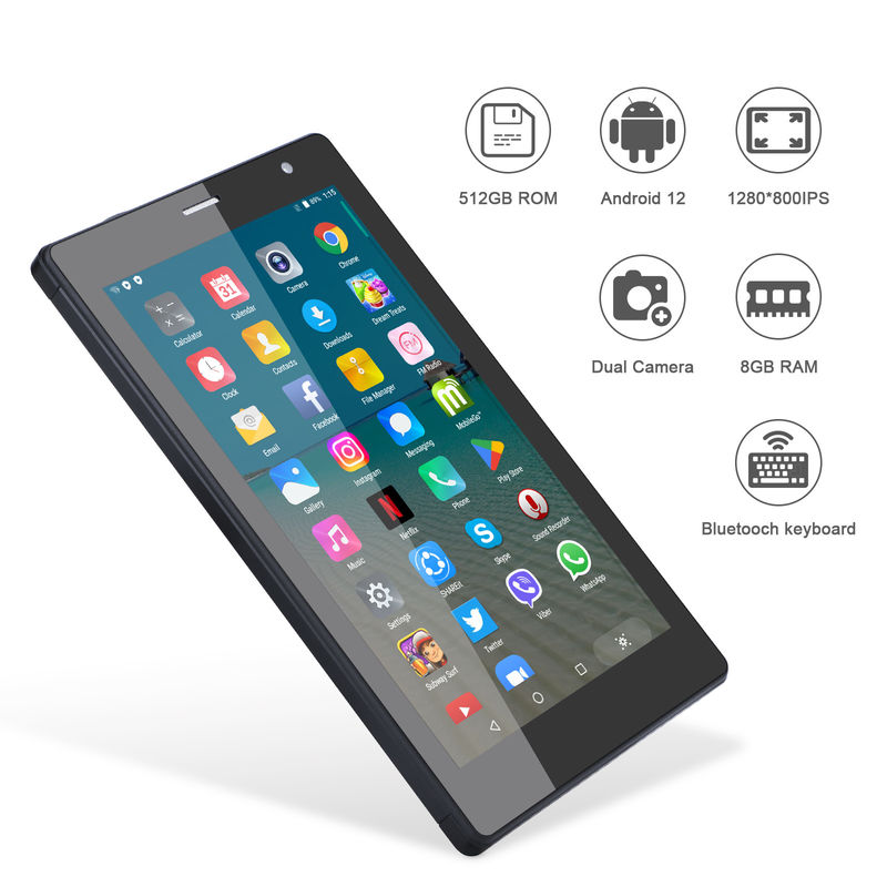 C idea 7 pulgadas tabletas inteligentes Android 8 + 512 GB Cuad Core WiFi Tablet pantalla táctil HD CM513 ((Negro)