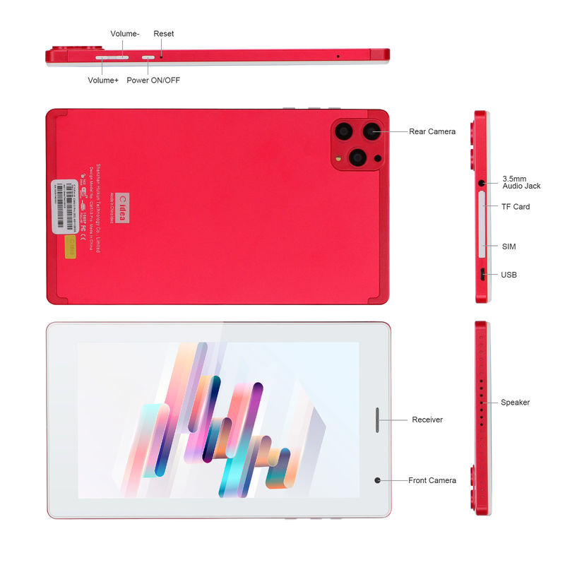 C idea 7 pulgadas Android tabletas inteligentes 8 + 512 GB Cuad Core WiFi Tablet HD pantalla táctil CM513 ((rojo)