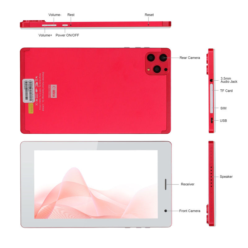 C idea Tablet PC de 7 pulgadas 8 GB de RAM 512 GB de ROM Cuad Core Procesador Dual cámara WiFi / BT para adolescentes con caja CM513 (rojo)