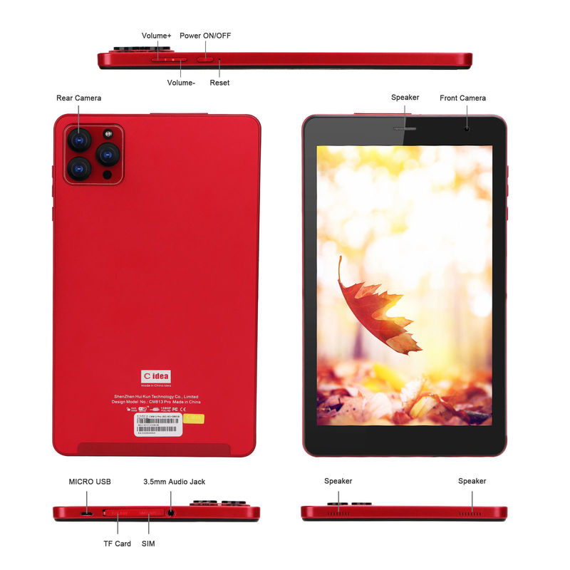 C idea 8 pulgadas Android 12 Tablet 6 GB de RAM 512 GB ROM 8000mAh Batería 5 + 8MP cámara CM813 PRO-rojo