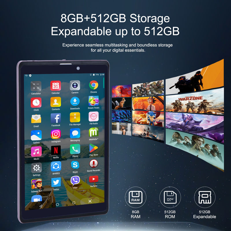 C idea 8 pulgadas Android 12 Tablet 8000mAh Batería 5+8MP Cámara 8GB RAM 512GB ROM para la educación Aprendizaje CM818-rosa