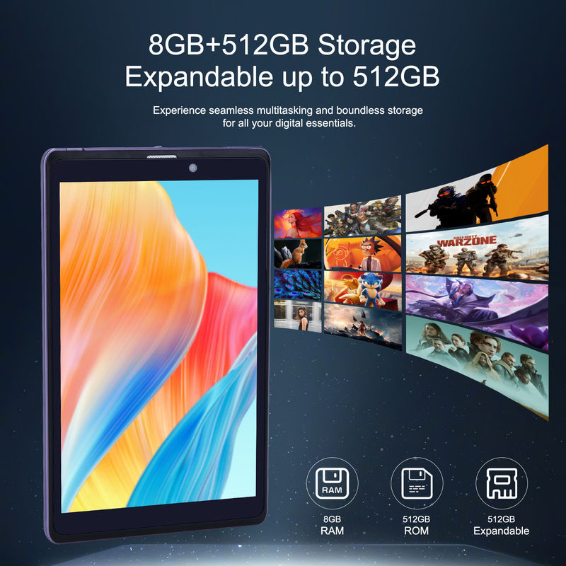 C Idea Portable 8 En Android Tablet PC 8 GB de RAM 512 GB Android 12 Tablet IPS HD Display Cuad Core CM818-Purple También se puede utilizar para el uso en dispositivos móviles.