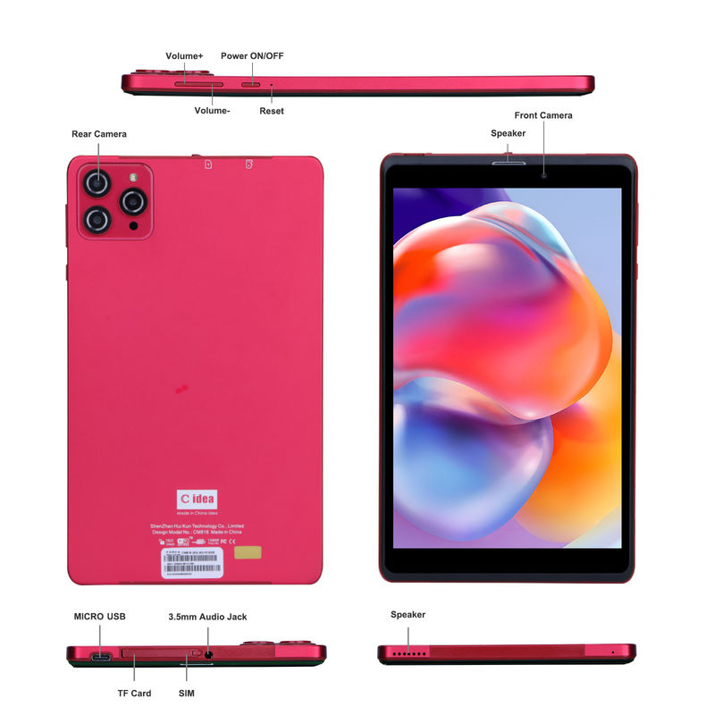 C idea 8 pulgadas Android 12 Tablet 8GB RAM 512GB ROM 8000mAh Batería 5+8MP Cámara para estudiante con soporte SIM CM818-rojo
