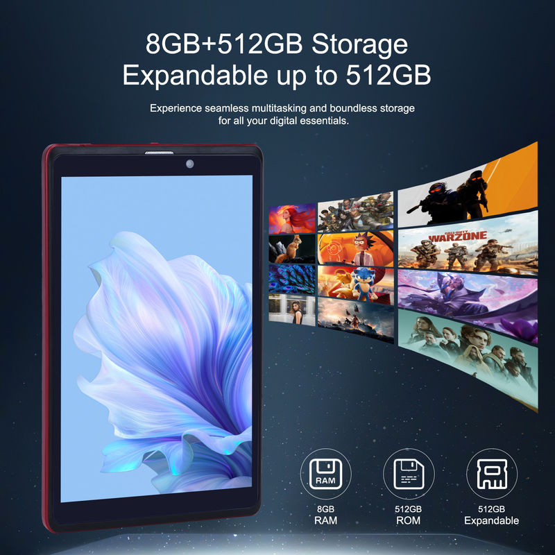 C idea 8 pulgadas Android 12 Tablet 8GB RAM 512GB ROM 8000mAh Batería 5+8MP Cámara para estudiante con soporte SIM CM818-rojo