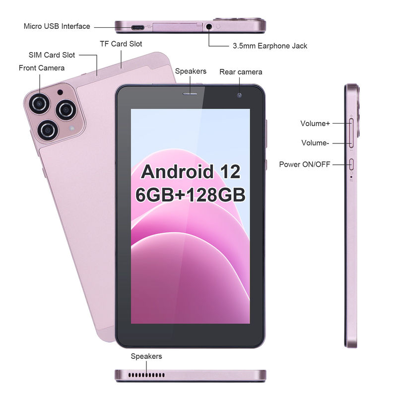 C idea 7 pulgadas Android Smart Tablets 6+128GB Cuad Core WiFi Tablet pantalla táctil HD para adolescentes CM515 ((Pink)