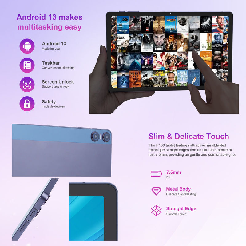 C idea Android 13 Dual cámara 5MP + 13MP con 1200 * 2000 2K pantalla 11 pulgadas Tablet PC P100