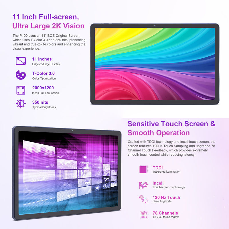 C idea Android 13 Dual cámara 5MP + 13MP con 1200 * 2000 2K pantalla 11 pulgadas Tablet PC P100