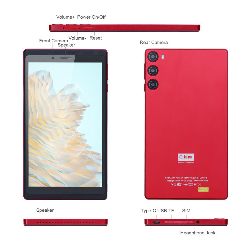 C Idea Tablet de 7 pulgadas 512 GB con SIM Android Tablet PC para estudiantes de aprendizaje CM525 Rojo