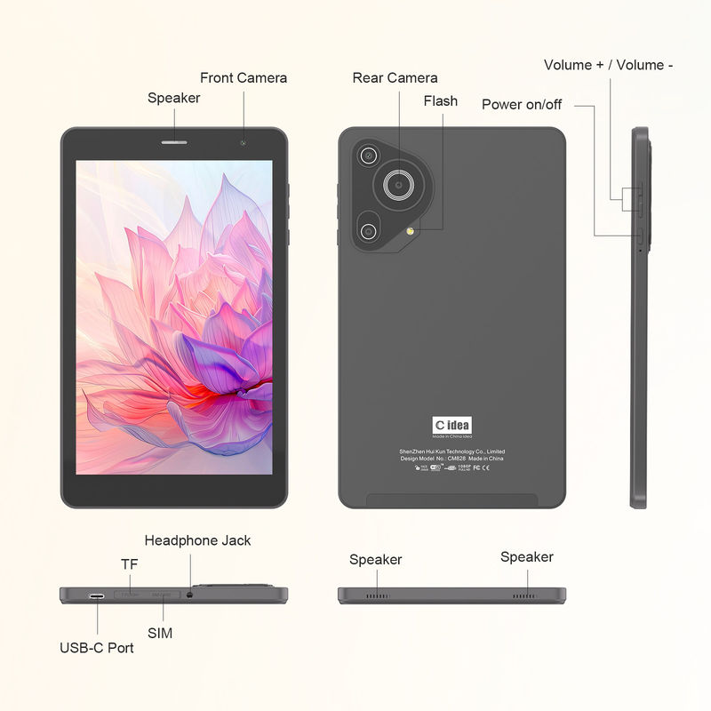 C Idea Cuad Core Android Tablet 8 pulgadas Tablet portátil para estudiantes con SIM CM828 Negro
