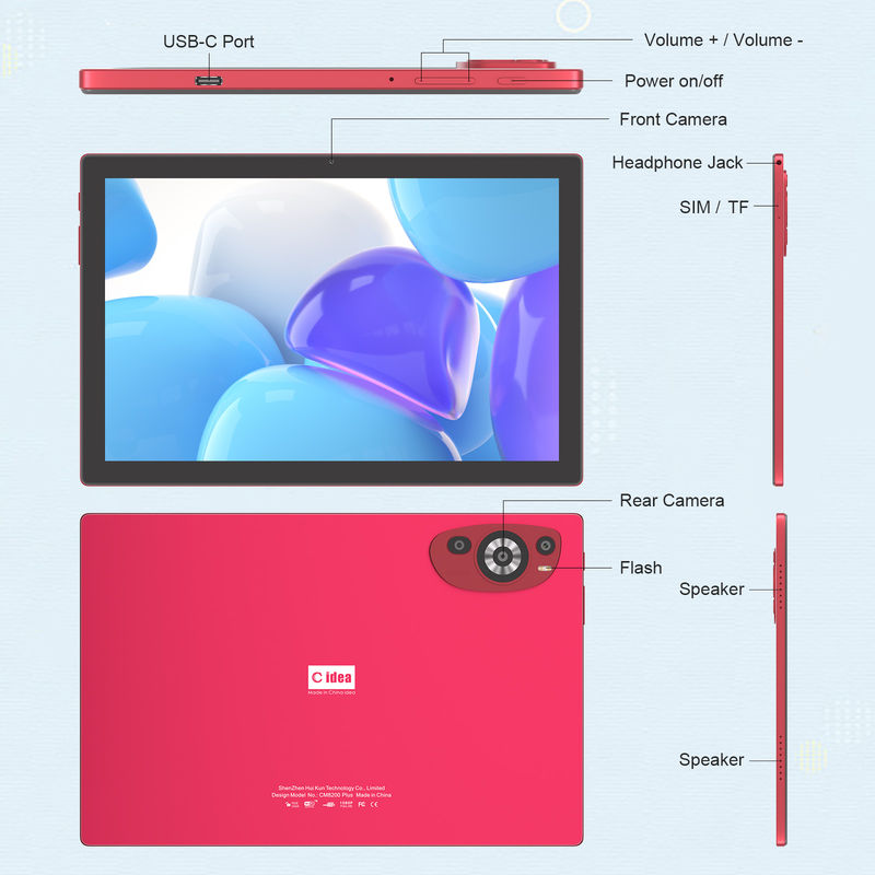 C Idea 10.1 pulgadas Android 14 Smart Tablet Pc con soporte de Sim Para adolescentes CM8200Plus rojo
