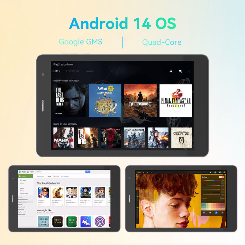 C Idea ODM Batería de 8 pulgadas de 512 GB de larga duración Dual cámara Octa-Core Procesador Android Tablet Pc con estuche para estudiantes CM828 Plata