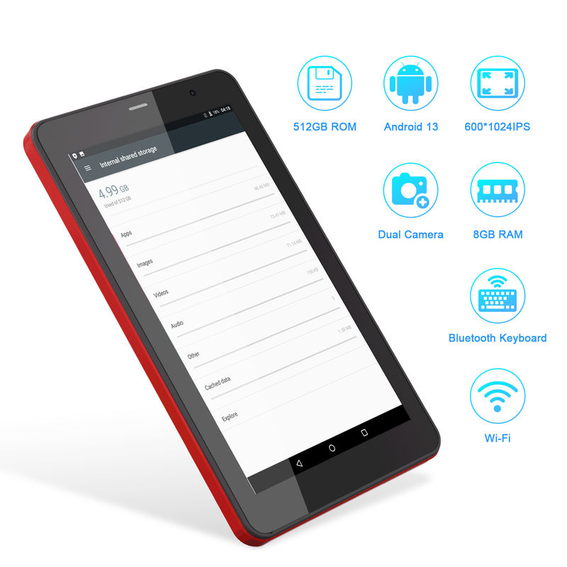 C Idea Tablet Android 13 de 7 pulgadas, doble cámara, soporte de Sim, tabletas de pantalla táctil para estudiantes   CM518pro Rojo