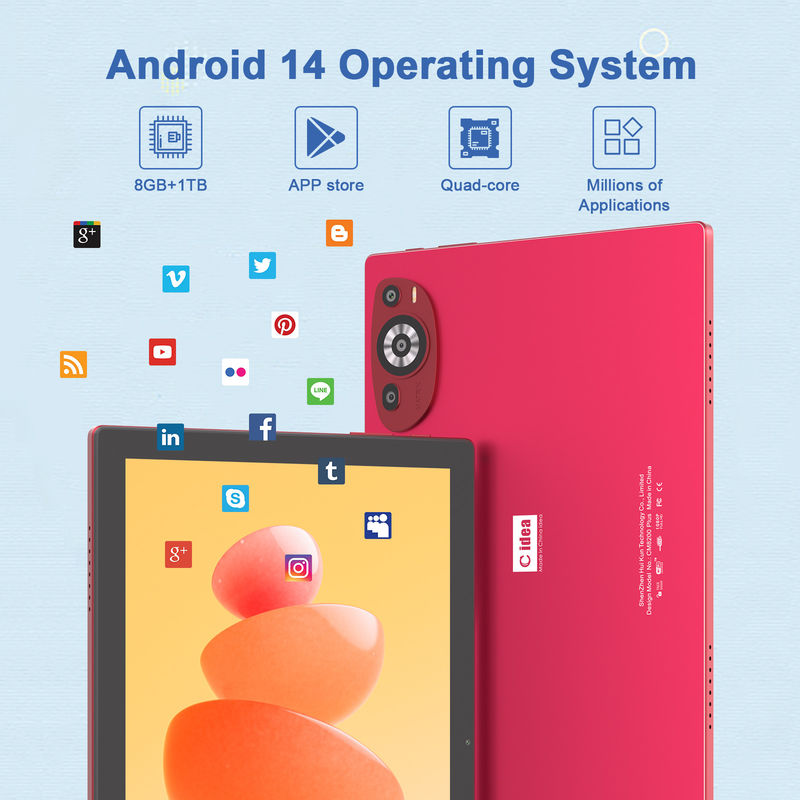 C Idea 10.1 pulgadas Android 14 Smart Tablet Pc con soporte de doble SIM CM8200Plus rojo