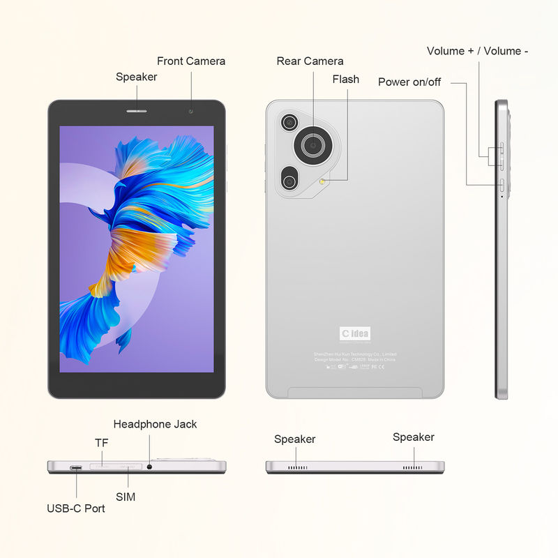 C Idea Tablets de 8 pulgadas con doble cámara y pantalla táctil Smart Tablet PC CM828 Plata