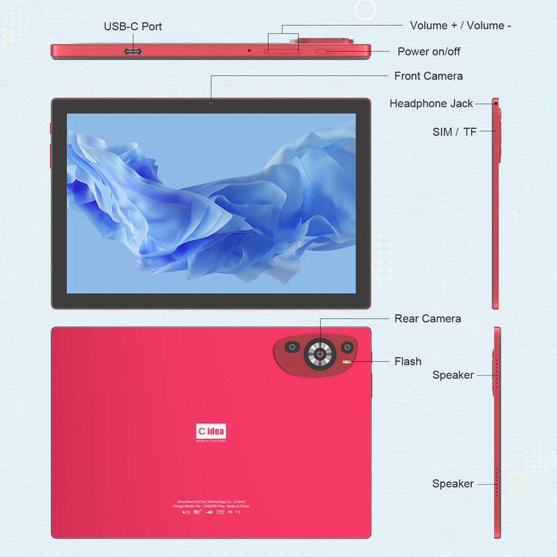 C Idea 10.1 pulgadas Android 14 Smart Tablet Pc con doble SIM y pluma CM8200Plus rojo