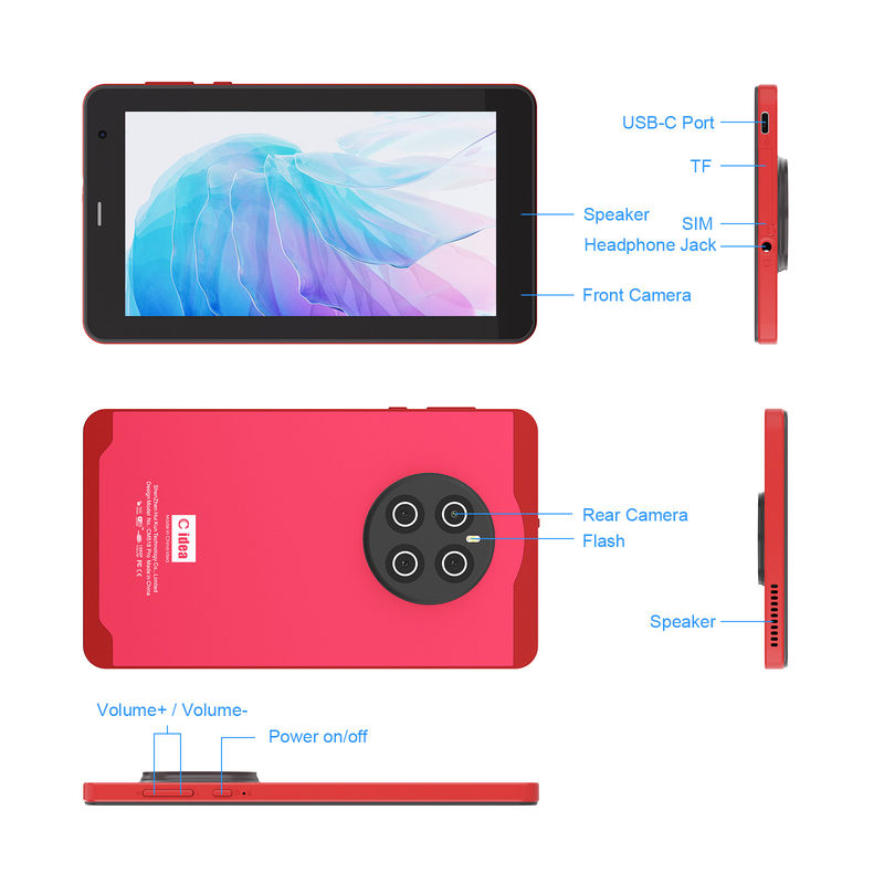C Idea Android 13 Tabletas con SIM Wifi 7 pulgadas Tabletas con pantalla táctil CM518 Pro Rojo