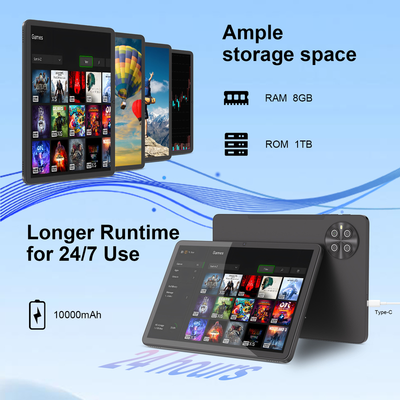 Tableta C Idea de 10.1 pulgadas Android 15, 8GB RAM, 1TB ROM, Modelo CM8800plus, Negro