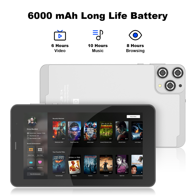 Tableta C idea de 7 pulgadas con Wifi, funda, 8+256GB de almacenamiento, procesador Quad Core, pantalla táctil IPS 600x1024 CM516 plateada