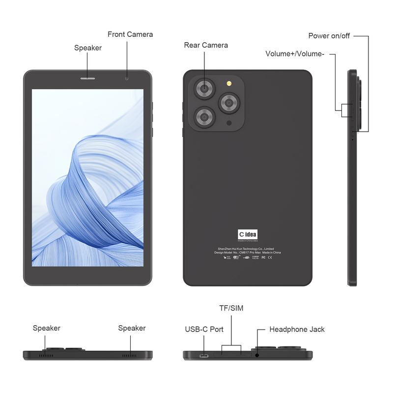 Tableta C idea de 8 pulgadas con Wifi, 8+512GB de almacenamiento, procesador de cuatro núcleos, pantalla táctil IPS 800x1280 CM817 Pro