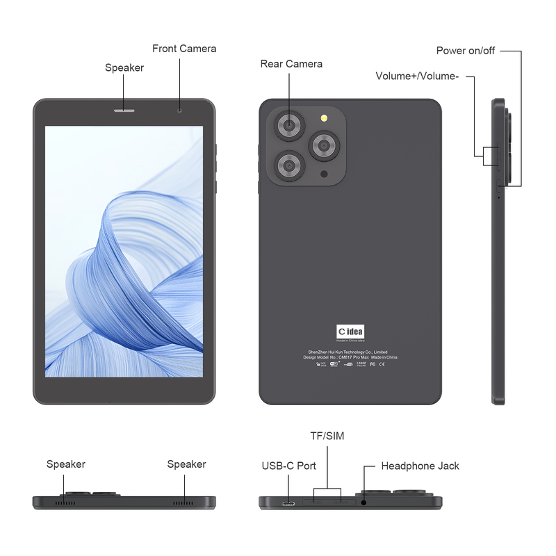 C idea Tablet Wifi de 8 pulgadas con 8+512 GB de almacenamiento Procesador Quad Core 800x1280 IPS Pantalla táctil rojo CM817 Pro