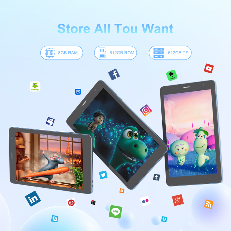 C idea Tablet Wifi de 8 pulgadas con 8+512 GB de almacenamiento Cuad Core Procesador 800x1280 IPS Pantalla táctil azul CM817 Pro