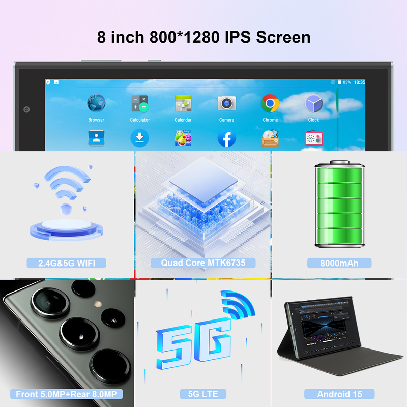 Tableta C idea de 8 pulgadas con Wifi, 8+512GB de almacenamiento, procesador de cuatro núcleos, pantalla táctil IPS 800x1280, verde CM824