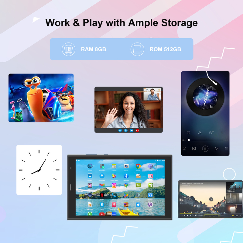 Tableta C idea de 8 pulgadas con Wifi, 8+512GB de almacenamiento, procesador de cuatro núcleos, pantalla táctil IPS 800x1280, azul CM824