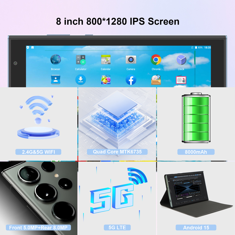 Tableta C idea de 8 pulgadas con Wifi, 8+512GB de almacenamiento, procesador de cuatro núcleos, pantalla táctil IPS 800x1280, azul CM824