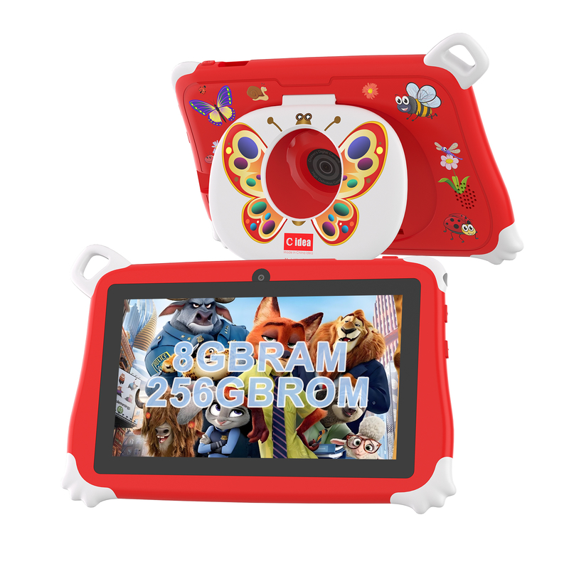 Tableta para niños C Idea Android 15 8+256GB, tableta educativa Kidspad con APP amigable CM86 roja