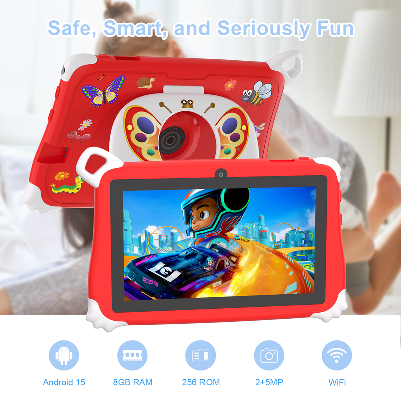 Tableta para niños C Idea Android 15 8+256GB, tableta educativa Kidspad con APP amigable CM86 roja
