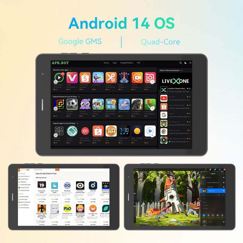 Tableta C idea Youth de 8 pulgadas Android 15 con pantalla de luz negra, WiFi, 8GB + 512GB, 800*1280 IPS incell CM828