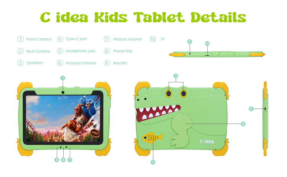 C idea Kids Tab 10.1 pulgadas Android 13 Tablet para niños 4GB RAM 64GB ROM Protección ocular pantalla táctil para niños de 3-8 años