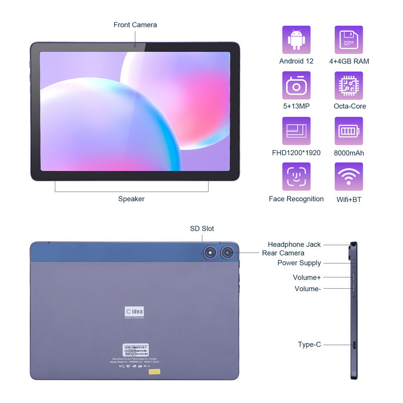 C Idea Tablet Android FHD 1200*1920 con batería de 6000mAh 10.1 pulgadas Tablet PC P1250