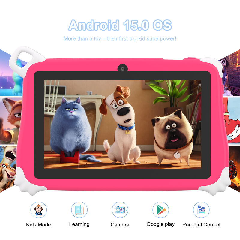 C Idea New Kids Tablet PC de 7 pulgadas 8 GB de RAM 256 GB de ROM Android 16 Wi-Fi Resistente a las caídas Uso educativo (CM86-rosa)