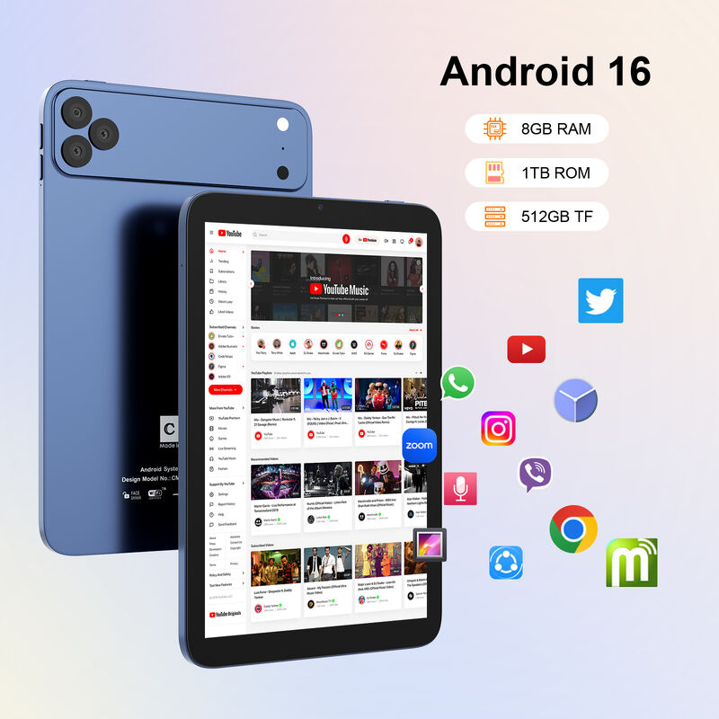 C Idea ODM/OEM 10.1 pulgadas Android 16 Business Tablet PC 8GB RAM 1TB Almacenamiento Wi-Fi FHD Pantalla táctil (CM10017 Air-Blue)