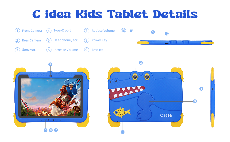 C idea 10.1 pulgadas Niños Tablet PC Con Cuerpo Protección de Ojos ips Pantalla HD Pre-instalación IWAWA P1150